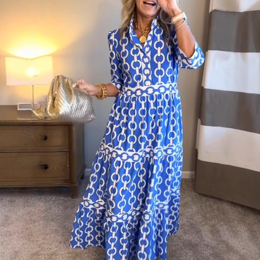 Summer Clothing Amazon - Sukienka maxi z geometrycznym nadrukiem, długa,