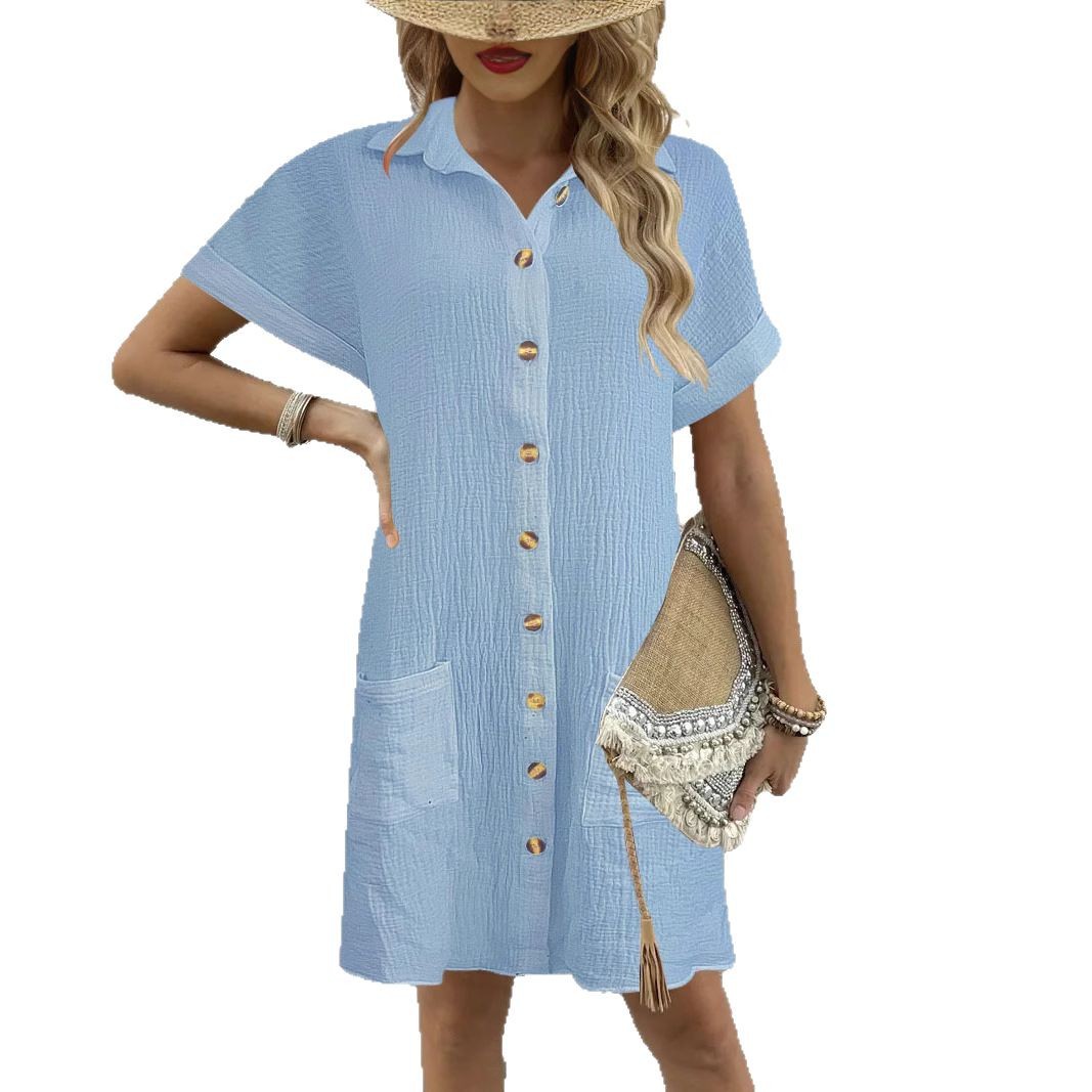 Summer Clothing Amazon - Sukienka koszulowa damska, prosty krój, jednolity