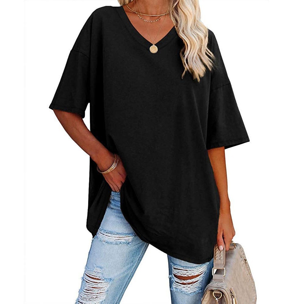 Summer Clothing Amazon - Damski luźny top z dekoltem w