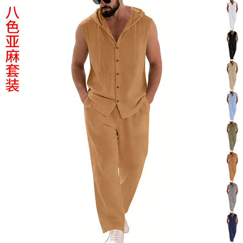Męski lniany komplet casualowy – Summer Clothing Men recenzja i cena